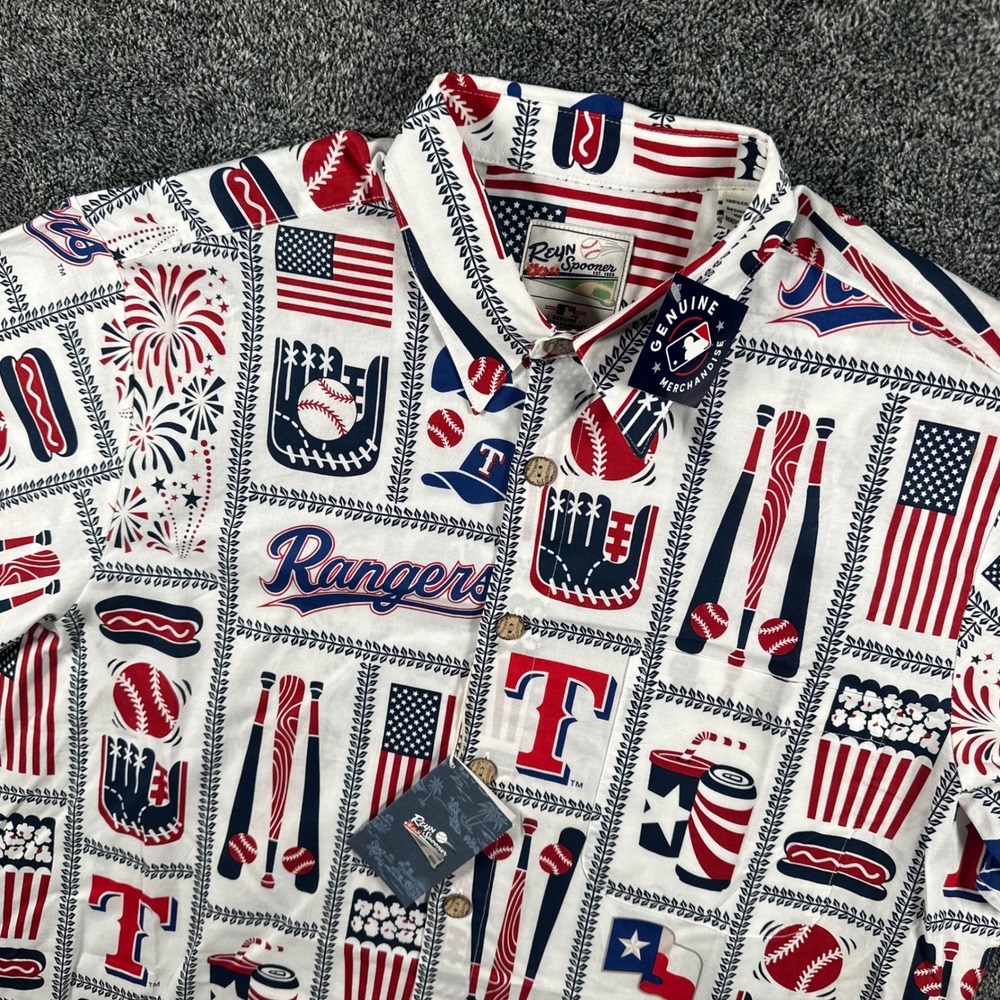 Texas Rangers Reyn Spooner Shirt Mens M White MLB Baseball Aloha Button Down NEW